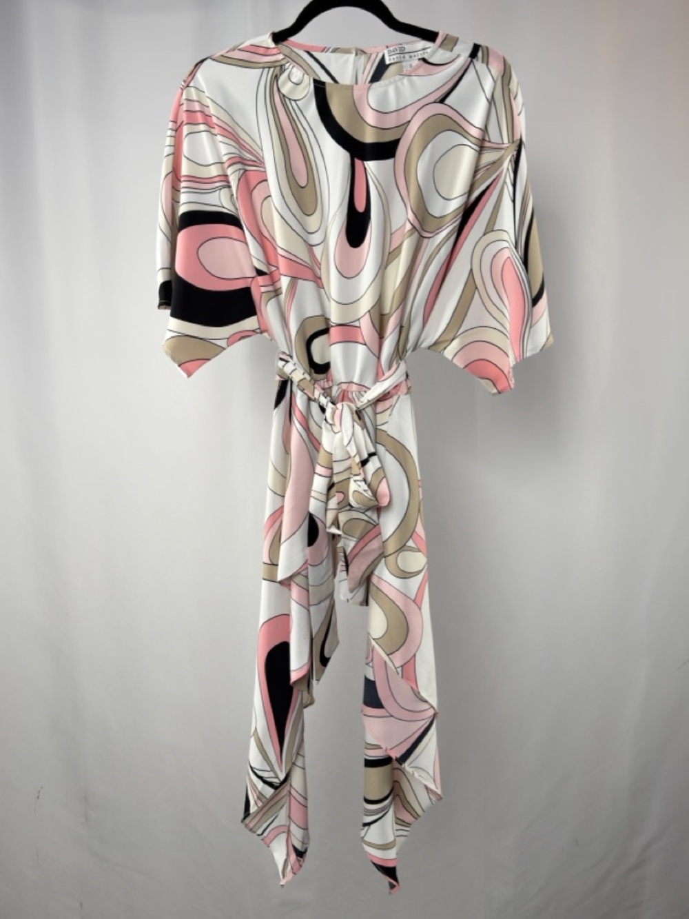 David David Meister Asymmetric Abstract Blouse in Pink Black Cream Size Small